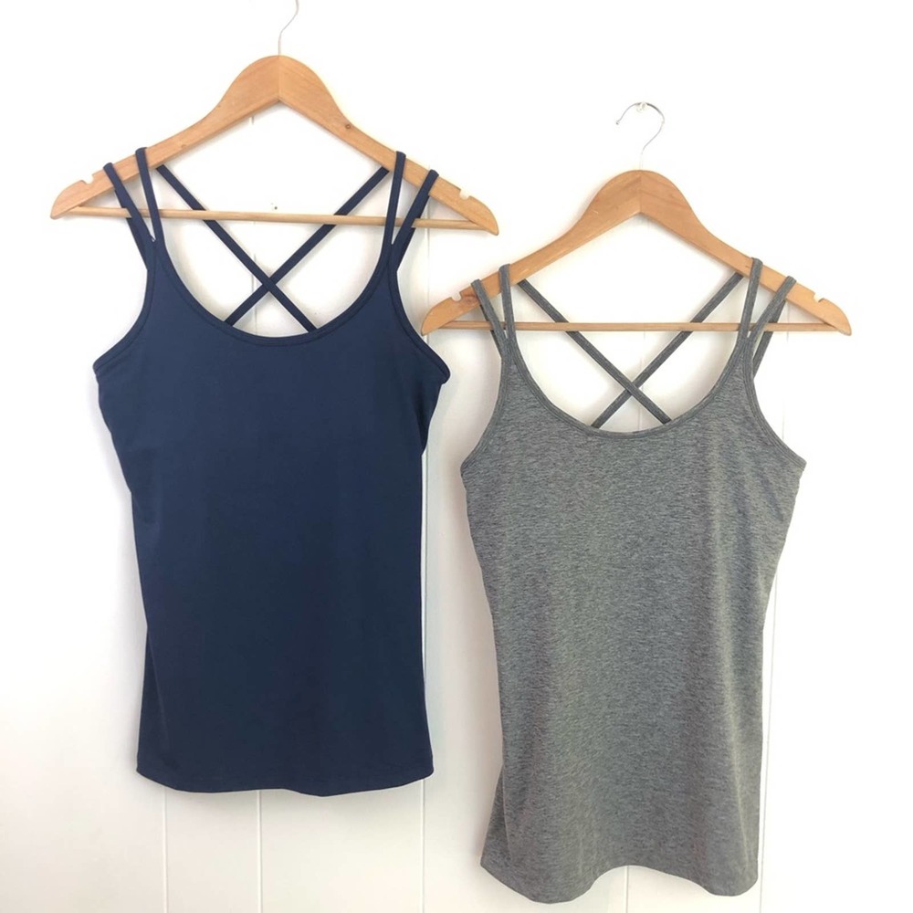 Set of 2 - Starter Dri-Star Med. Workout Tanks Blue & Grey Cross-back